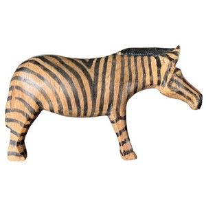 Wooden Handcarved African Zebra Sculpture Made in Kenya Pin Women Animal Vintage